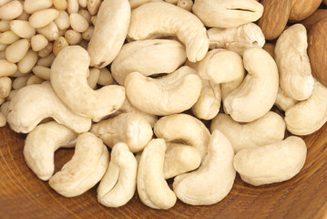 Pine nuts (cedar), cashew close-up