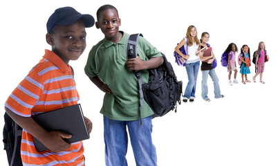 Young kids are ready for school. Education, family, learning