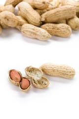 Peanuts with white background, close up