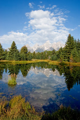 Reflections in water of the Grand Tetons park