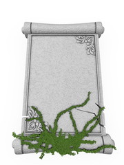 3d image, Old scroll stone with ivy