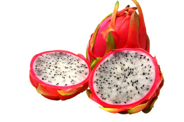 dragon fruit and two half over white