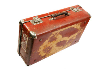 Vintage brown suitcase isolated over white background