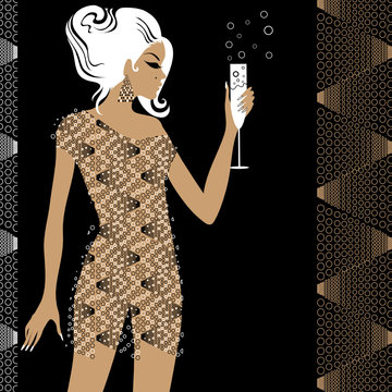 attractive blond girl in the party with glass of champane