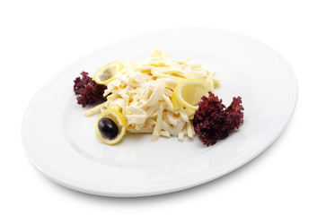 Calamari Salad with Apple Isolated on White Background