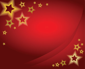 Red christmas background / card with golden stars