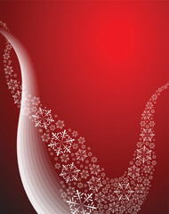 Abstract curves with snowflakes on red background