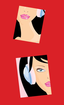 vector image of parts of woman face against a red background