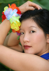 Obraz na płótnie Canvas Beautiful Asian Woman Posing, Tropical Theme