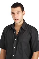 young caucasian man, white background