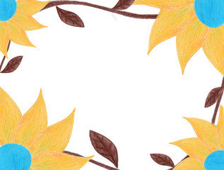 yellow and blue flower background or frame