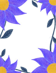 blue and yellow flower background or frame