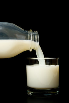 Pouring milk into a glass ready for consumption.