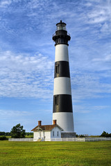 Black and white striped lighthouse
