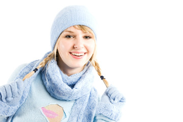 A beautiful caucasian girl in winter clothing