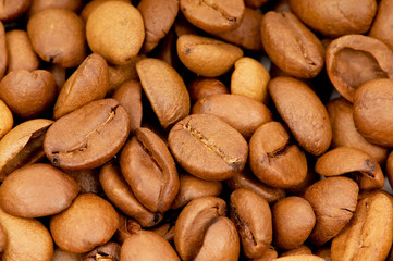 Close up of freshly roasted coffee beans