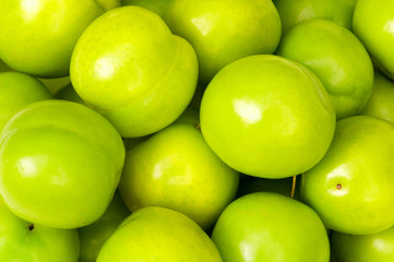 Green apples arranged on the market stand