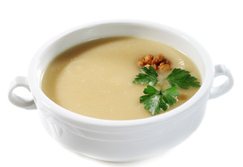 Onion Cream Soup  Isolated on White Background