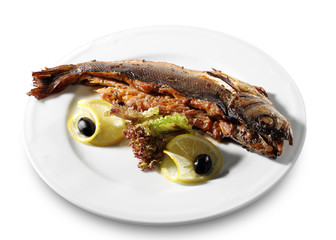Fish Baked in Spicy Isolated on White Background