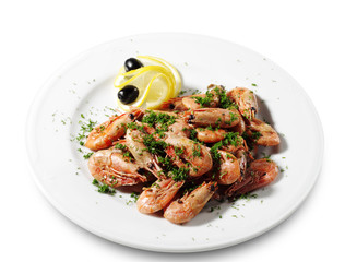 Shrimps Plate Isolated on White Background