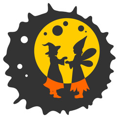 Two children silhouettes. Halloween illustration.