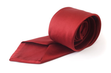 Red silk business tie rolled up