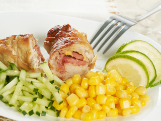 closeup of fried meat with vegetables