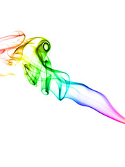 Vivid multicolored smoke forming waves on white background