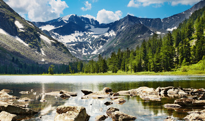 Mountain landscape with lake and forest