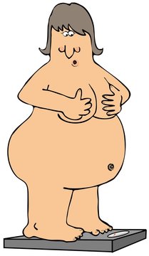 Naked Chubby Woman On A Scale
