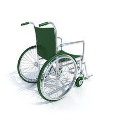 Fototapeta na wymiar 3D-rendering of a green wheelchair on a white background