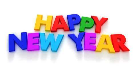 Happy New Year written with colorful letter magnets