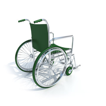 3D-rendering of a green wheelchair on a white background