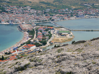 Landscape of city of Pag, Pag island, Croatia, Adriatic sea