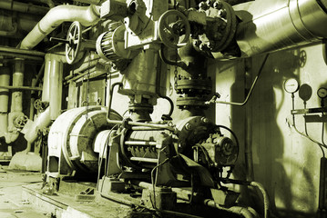 industrial pumps and pipelines in factory