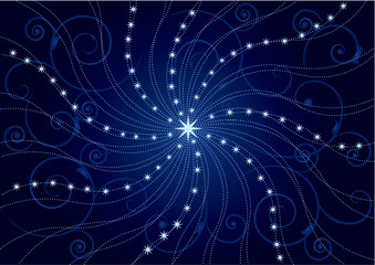 holiday background with stars, swirl and dotted lines
