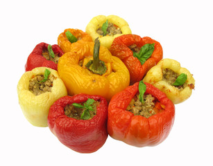 Stuffed green bell peppers with ground meat mince and rice