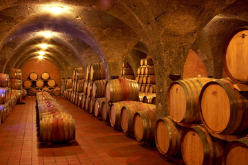 Weinkeller,Rotwein im Barrique Faß ausgebaut,Toskana,Italien - 9502878