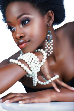 beautiful south African woman with pearl necklace