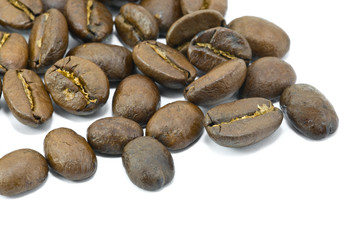 Close up coffee beans isolated on white background