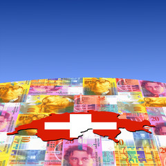 Switzerland map flag on Swiss francs globe illustration