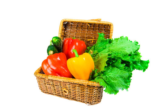 picnic hamper with vegetables isolated on white background - Powered by Adobe