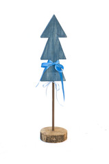 blue wood christmas tree isolated in white