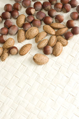 nuts`s assortment on the mat.