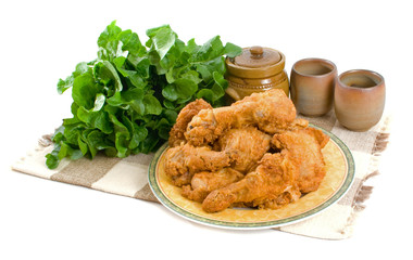 Fried Chicken Pieces isolated over white background