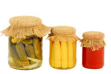 Homemade preserves on the white background