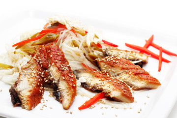 Fish Plate with Vegetables. Isolated on White Background