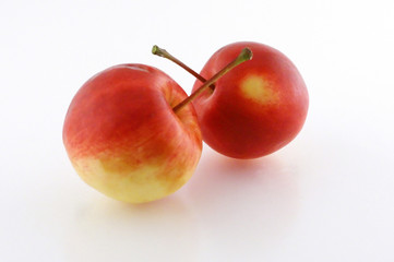 Two small red apples on white background