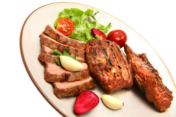 roasted meat steak on color dish