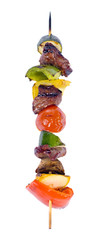 A hot skewer of kabobs right off the barbecue.
